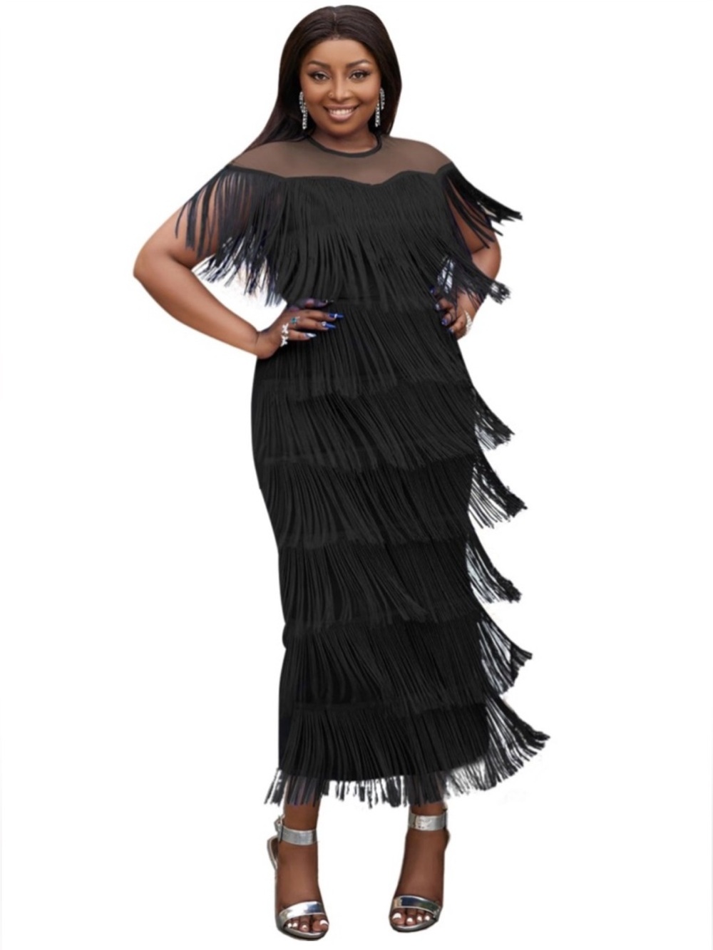 NWT Fringe Flapper Dress with Sheer Yoke